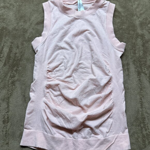 Athleta Restore Muscle Tank Blush Pink Mesh Back Ruched Sides Women’s S - Picture 1 of 6